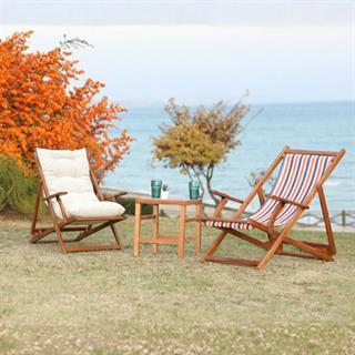 Seferihisar Ahşap Şezlong Minderli -3 Kademeli Sırt Dayama, Kolçaklı