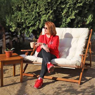 Seferihisar İkili Ahşap Şezlong Minderli -3 Kademeli Sırt Dayama, Kolçaklı