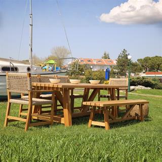 Taksim 9 Kişilik Ahşap Bahçe Takımı- Kestane Ağacından Bank, Masa ve Sandalye Takımı