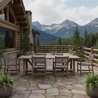 Taksim Ahşap Bahçe Takımı: 100x180 Masa + 6 Sandalye Set, Masif Kestane