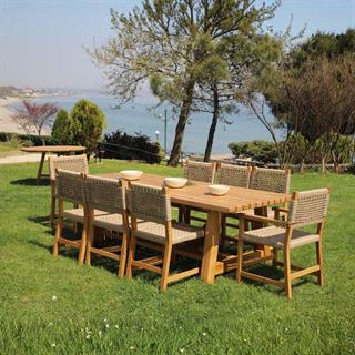 Taksim Ahşap Bahçe Takımı: 100x240 Masa + 8 Sandalye Set -Masif Kestane