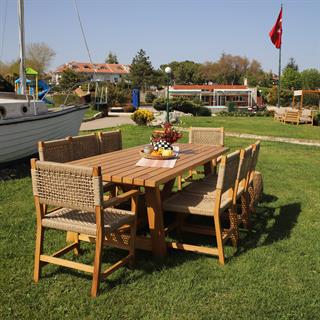 Taksim Ahşap Bahçe Takımı: 100x240 Masa + 8 Sandalye Set -Masif Kestane