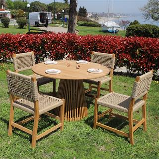 Taksim M1 Ahşap Bahçe Takımı: 120lik Yuvarlak Masa + 4 Sandalye Set, Masif Kestane