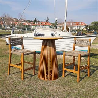 Taksim Bar Tipi Ahşap Bahçe Takımı: 80lik Yuvarlak Masa + 2 Sandalye - Masif Kestane