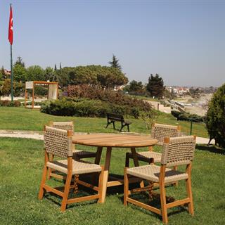 Taksim M2 Ahşap Bahçe Takımı: 120lik Yuvarlak Masa + 4 Sandalye Set, Masif Kestane