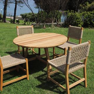 Taksim M2 Ahşap Bahçe Takımı: 120lik Yuvarlak Masa + 4 Sandalye Set, Masif Kestane
