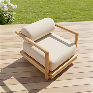 Tibet  Tekli Ahşap Koltuk - Masif Kayın, Minderli, Tek Kişilik İç & Dış Mekan Koltuğu