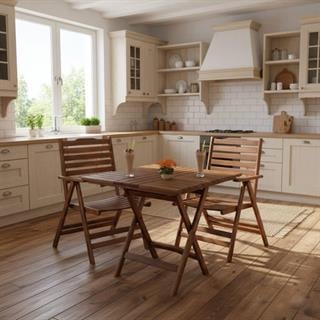 Ürgüp Ahşap Masa Sandalye Takımları -2 Kişilik Katlanır Bahçe Balkon Set