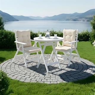 Ürgüp Ahşap Masa Sandalye Takımları -2 Kişilik Katlanır Bahçe Balkon Yuvarlak Set, Beyaz