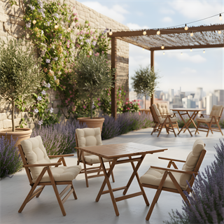 Ürgüp Ahşap Masa Sandalye Takımları - 2 Kişilik Minderli Katlanır Bahçe Balkon Set