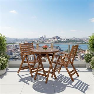 Ürgüp Ahşap Masa Sandalye Takımları -2 Kişilik Katlanır Bahçe Balkon Yuvarlak Set
