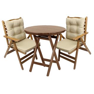 Ürgüp Ahşap Masa Sandalye Takımları - Minderli, Katlanır, Yuvarlak Bahçe Balkon Seti - 2, 3, 4, 6 Kişilik