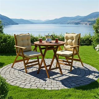 Ürgüp Ahşap Masa Sandalye Takımları - Minderli, Katlanır, Yuvarlak Bahçe Balkon Seti - 2, 3, 4, 6 Kişilik