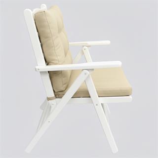 Ürgüp Ahşap Sandalye - Beyaz Renk, Kolçaklı, Minderli, 4 Kademeli Yaslanma Bahçe Balkon Sandalyesi