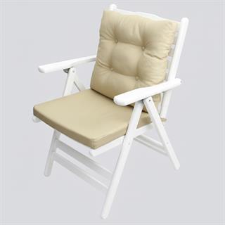 Ürgüp Ahşap Sandalye - Beyaz Renk, Kolçaklı, Minderli, 4 Kademeli Yaslanma Bahçe Balkon Sandalyesi