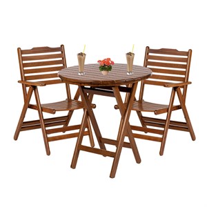 Ürgüp Ahşap Masa Sandalye Takımları -2 Kişilik Katlanır Bahçe Balkon Yuvarlak Set