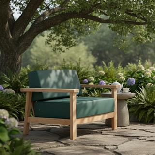 Üsküdar Minderli Tekli Ahşap Bahçe Balkon Koltuk -Masif Kestane