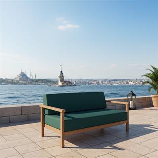 Üsküdar Minderli Üçlü Ahşap Bahçe Balkon Koltuk -Masif Kestane