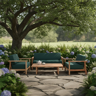 Üsküdar Minderli Üçlü Ahşap Bahçe Balkon Koltuk -Masif Kestane