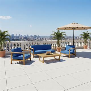 Üsküdar Minderli Üçlü Ahşap Bahçe Balkon Koltuk -Masif Kestane