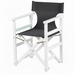 Yönetmen Katlanır Ahşap Bahçe Balkon Sandalyesi Kolçaklı Beyaz - PVC Kumaşlı