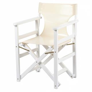 Yönetmen Katlanır Ahşap Bahçe Balkon Sandalyesi Kolçaklı Beyaz - PVC Kumaşlı