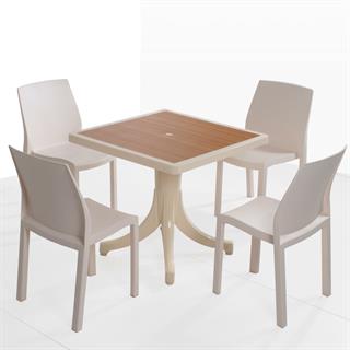 Yummy 80x80 Masa Sandalye Takımı - 4 Kişilik Plastik Bahçe Balkon Teras Set