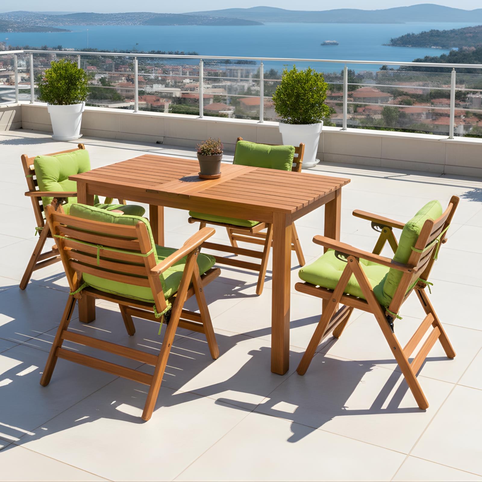 Antalya Ahşap Masa Sandalye Takımları - Düğme Minderli 4 ve 6 Kişilik Bahçe Balkon Set