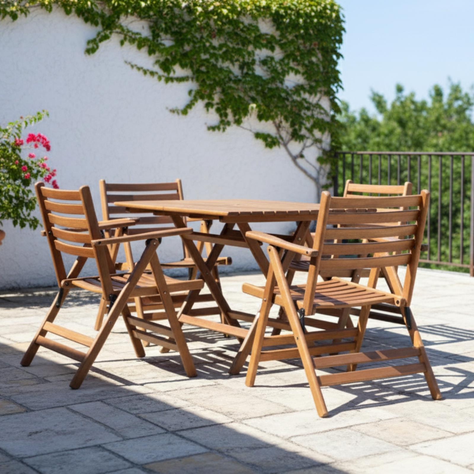 Antalya Ahşap Masa Sandalye Takımları -4 Kişilik Katlanır Bahçe Balkon Set