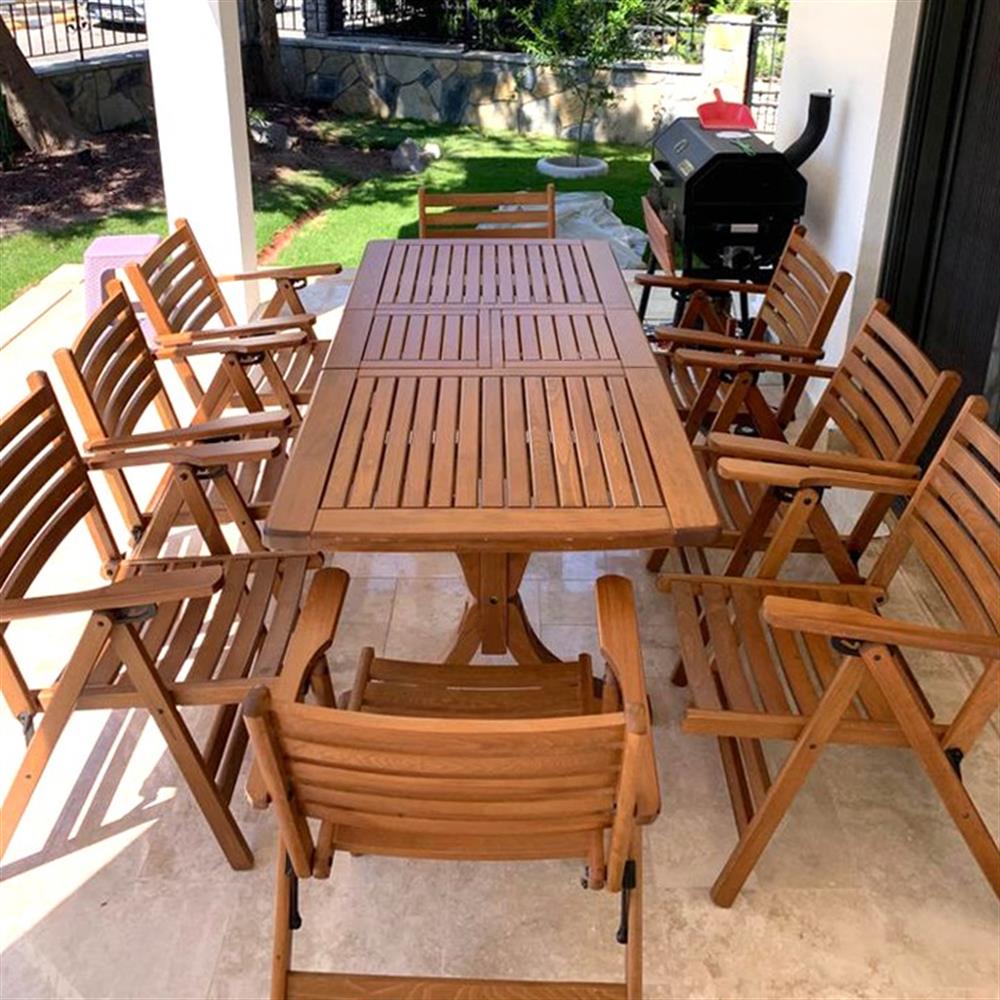 Antalya Side Ahşap Masa Sandalye Takımları - 6, 8, 10 Kişilik Bahçe Balkon  Set