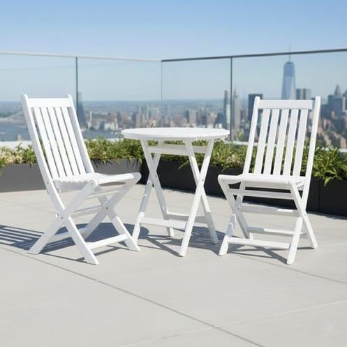 Avşa Ahşap Masa Sandalye Takımları Beyaz - 2 Kişilik Katlanır Bahçe Balkon Yuvarlak Set