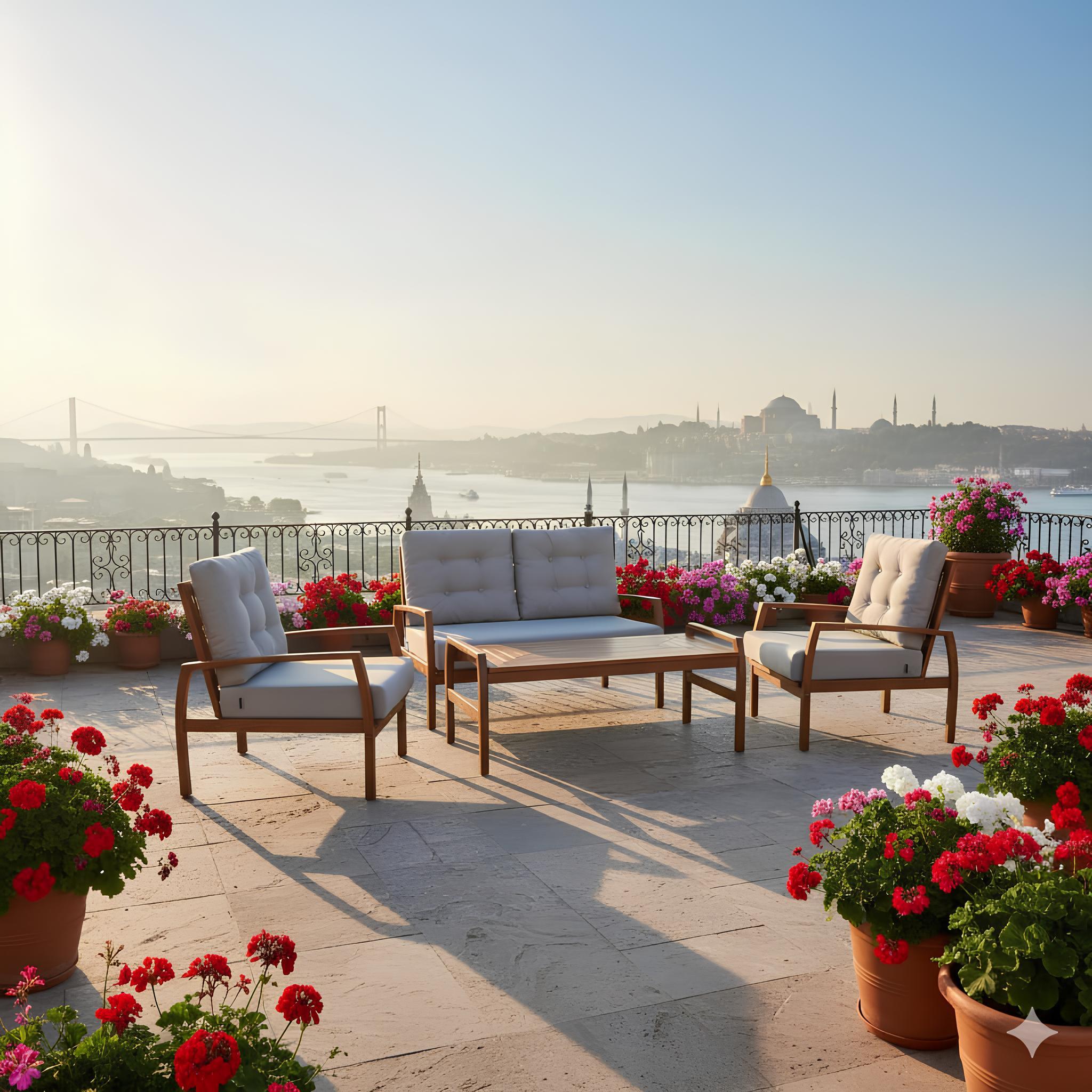 Gümbet Ahşap Bahçe Balkon Oturma Grubu - 4 Kişilik Koltuk Takımı, Minderli