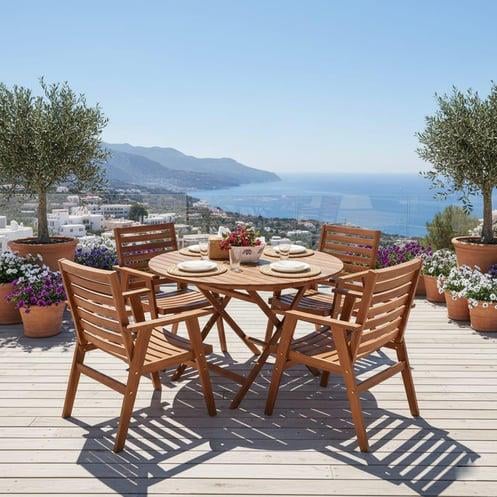 Heybeli Ahşap Masa Sandalye Takımları -4 Kişilik Bahçe Balkon Yuvarlak Set