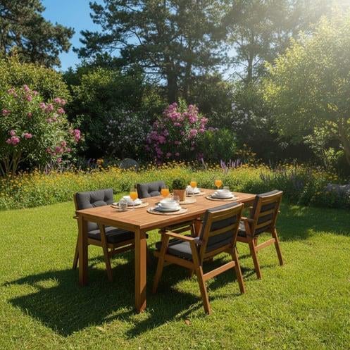 Heybeli S Lüks Ahşap Masa Sandalye Takımları -4 Kişilik Bahçe Balkon Set