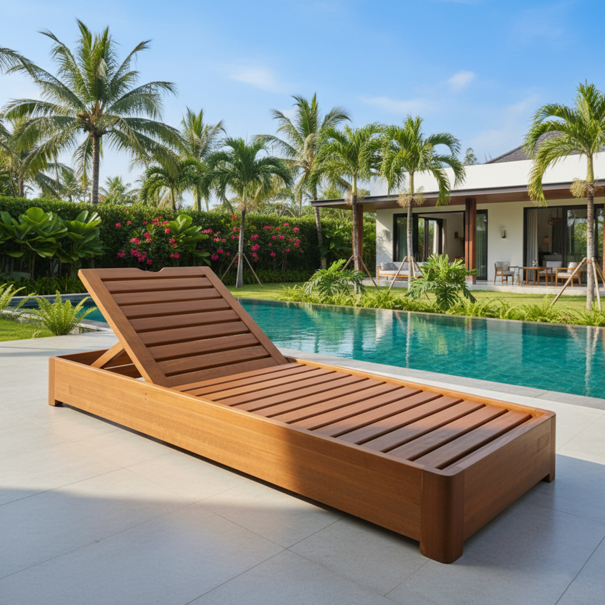 Malta Ahşap Şezlong - Bahçe, Plaj, Havuz Şezlongu - 5 Kademeli Yaslanma