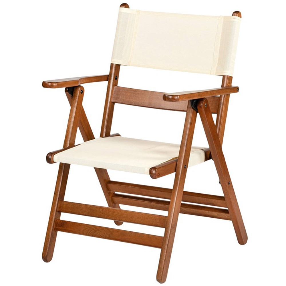 Marmaris Katlanır Ahşap Bahçe Balkon Sandalyesi -Kolçaklı -PVC Kumaşlı