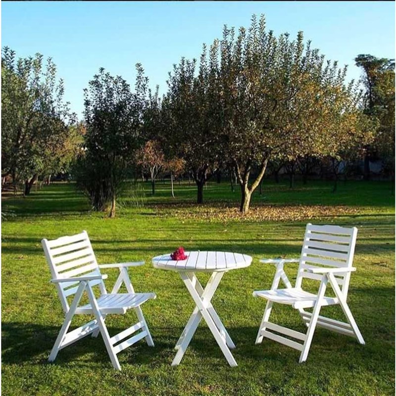 Ürgüp Ahşap Masa Sandalye Takımları -2 Kişilik Katlanır Bahçe Balkon  Yuvarlak Set -Beyaz