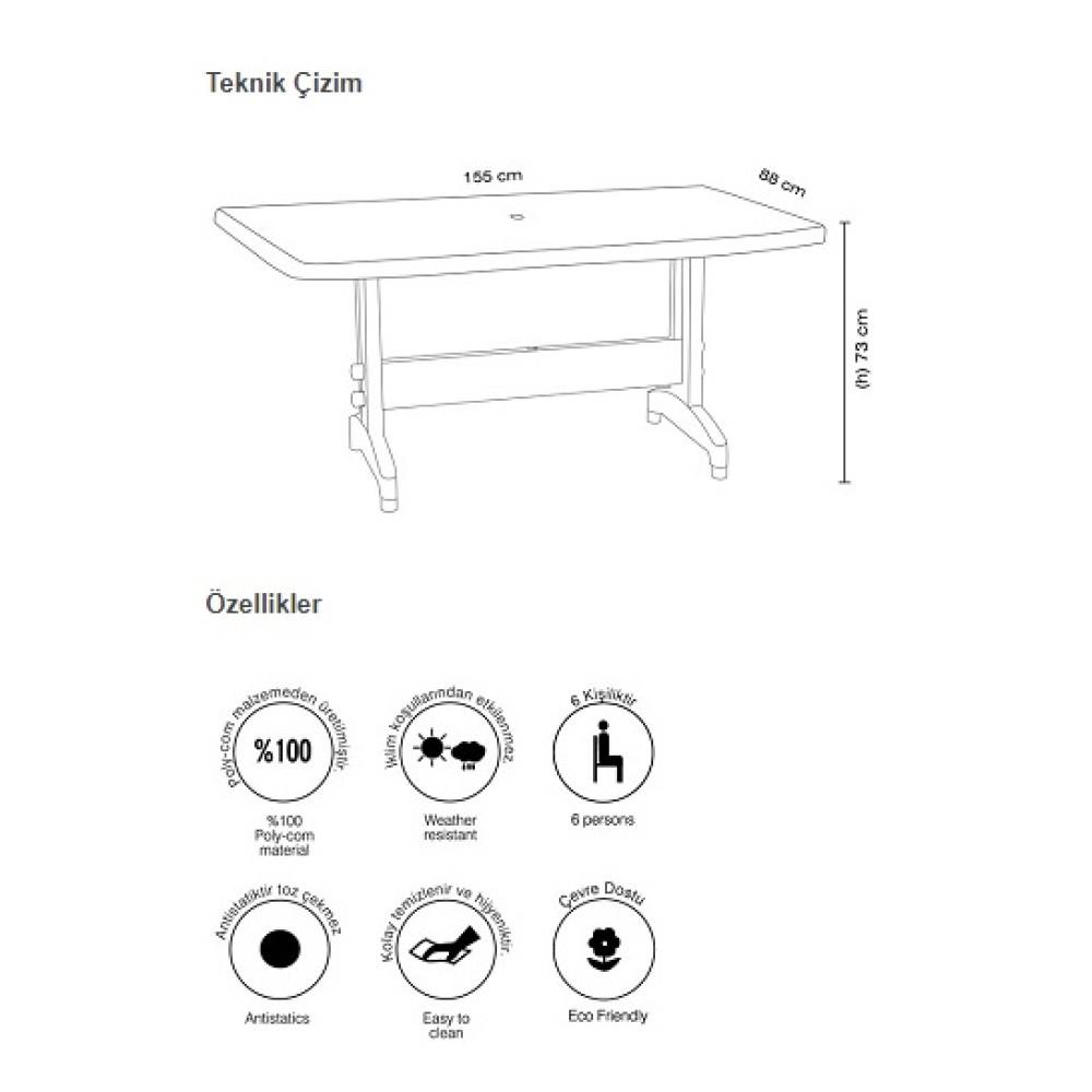 Papatya Prestige 88x155 cm Plastik Bahçe Balkon Masası