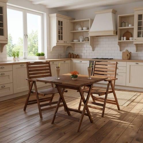 Ürgüp Ahşap Masa Sandalye Takımları -2 Kişilik Katlanır Bahçe Balkon Set