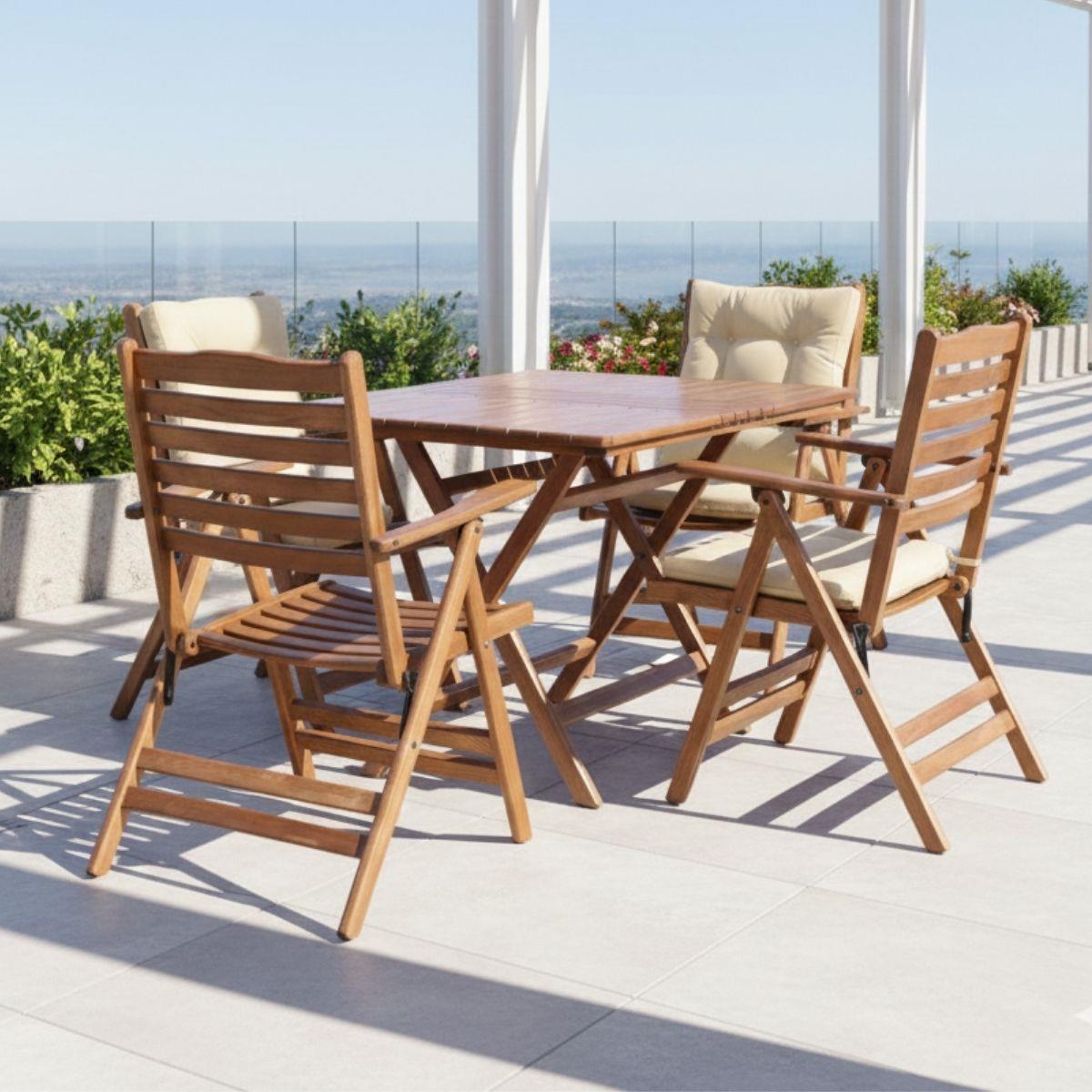Ürgüp Ahşap Masa Sandalye Takımları - Minderli Katlanır Bahçe Balkon Set
