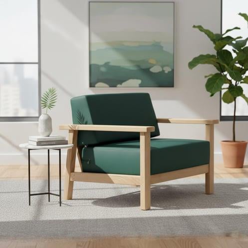 Üsküdar Minderli Tekli Ahşap Bahçe Balkon Koltuk -Masif Kestane