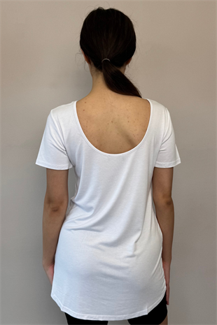 Sırt Dekolte Rahat Viskon Tunik-Beyaz