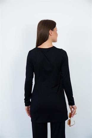 Kadın Viskon Full Likra Tunik 2li Paket-Siyah-Beyaz