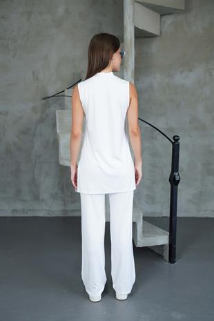 Kolsuz Tunik & Pantolon Takım-Beyaz