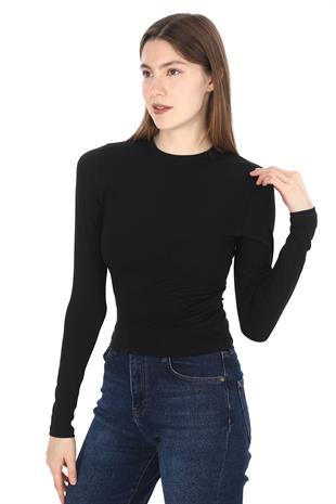 Likralı Pamuk Crop Tişört-Slim Fit 2li Satış-Siyah-Beyaz