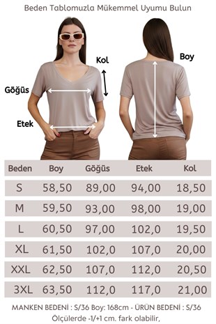 Viskon Dökümlü V Yaka Tişört-Sütlü Kahve
