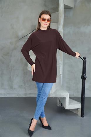 Tesettür Extra Uzun Tunik -Kahverengi