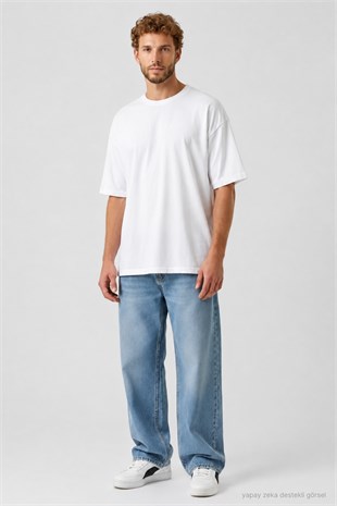 Erkek Oversize Tişört-Beyaz