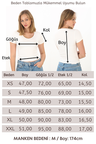 V Yaka Slim Fit Crop Tişört-Ekru