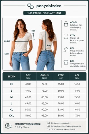 V Yaka Slim Fit Crop Tişört-Ekru